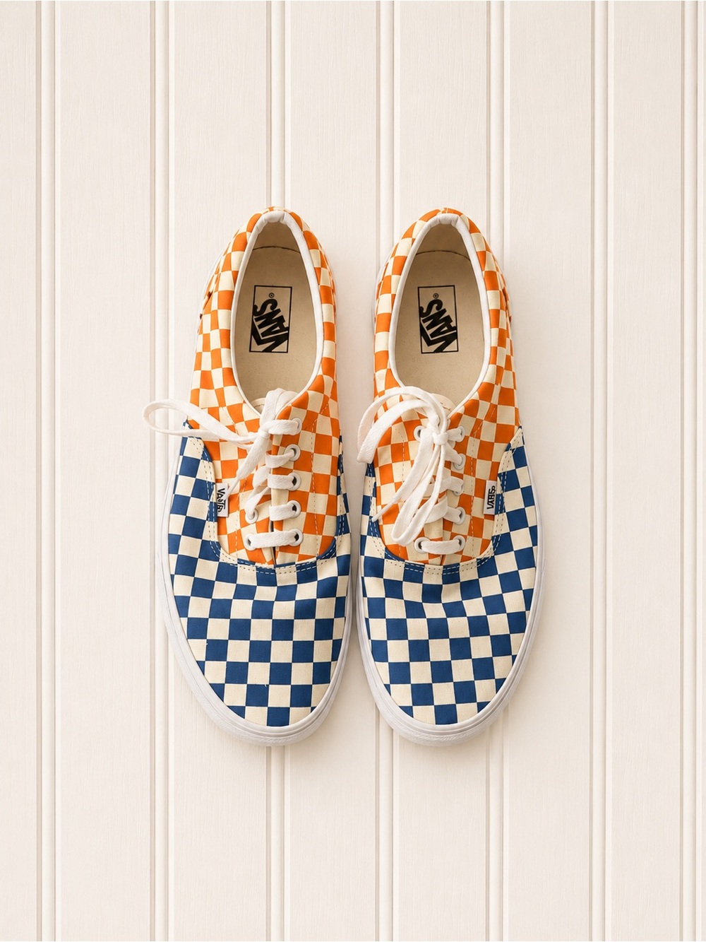 Men’s Vans Checkerboard Lace-Up Sneakers in Orange & Navy